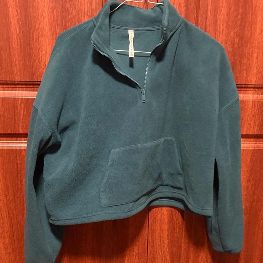 Fabletics Teal Cropped Half-Zip Fleece Sweater